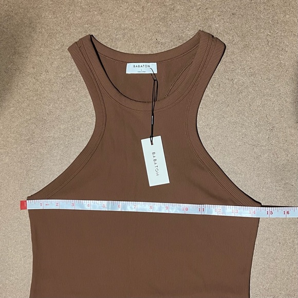 Aritzia Babaton Sculpt Ribbed Racerback Mini Dress in Brown, Size L - Picture 13 of 17